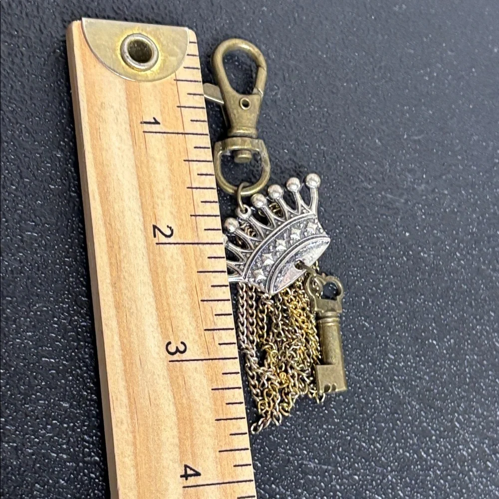 Crown and Key Purse Charm Keychain Queen Tassel